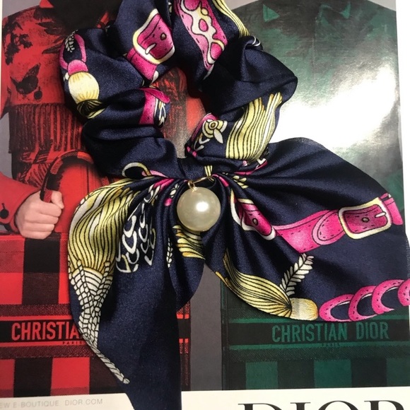 Silk Hair Bands Bowknot Dark Blue - Picture 2 of 4